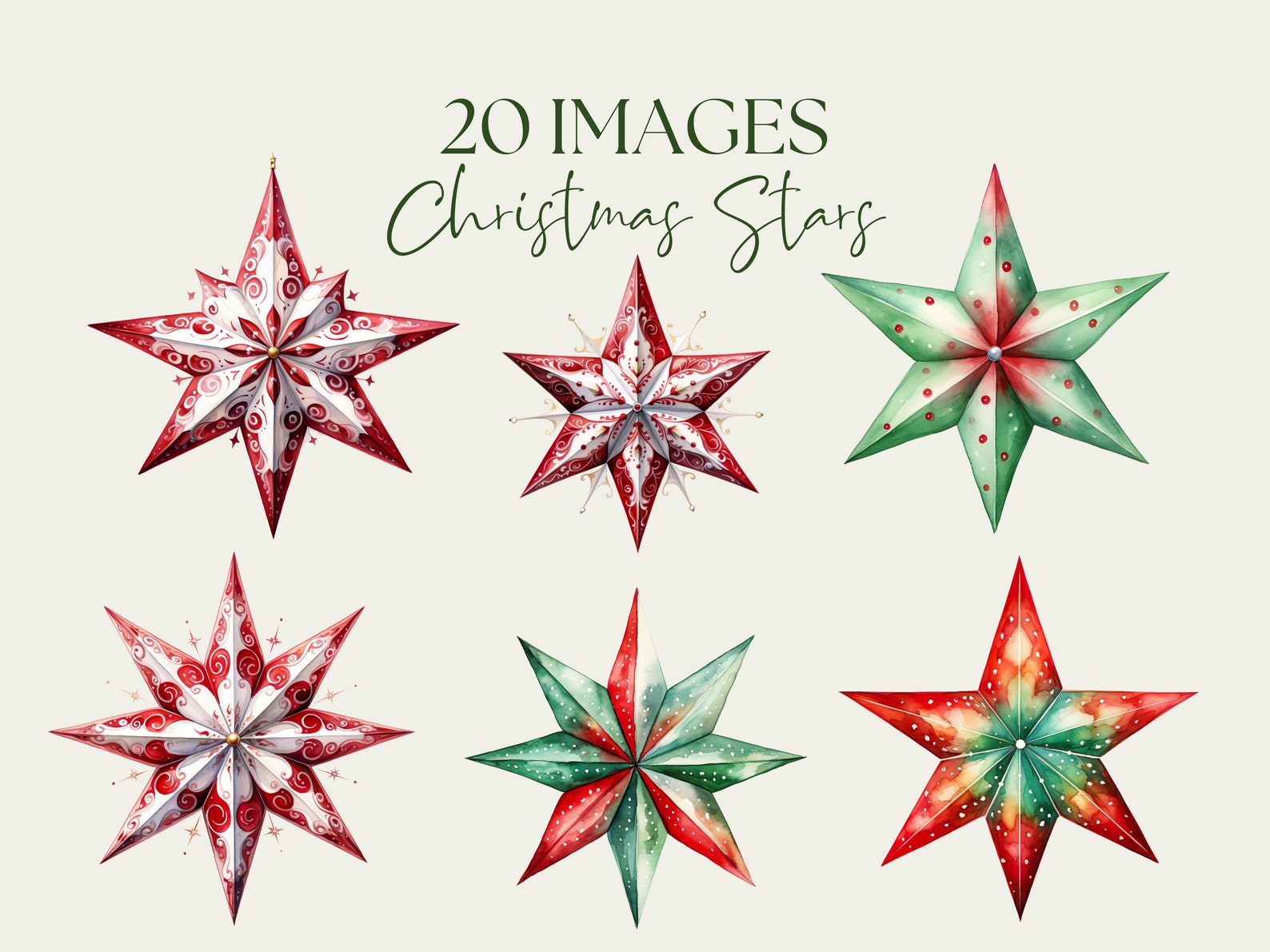 Watercolor Christmas Stars Clip Art. Festive Xmas Star PNG. Holiday ...