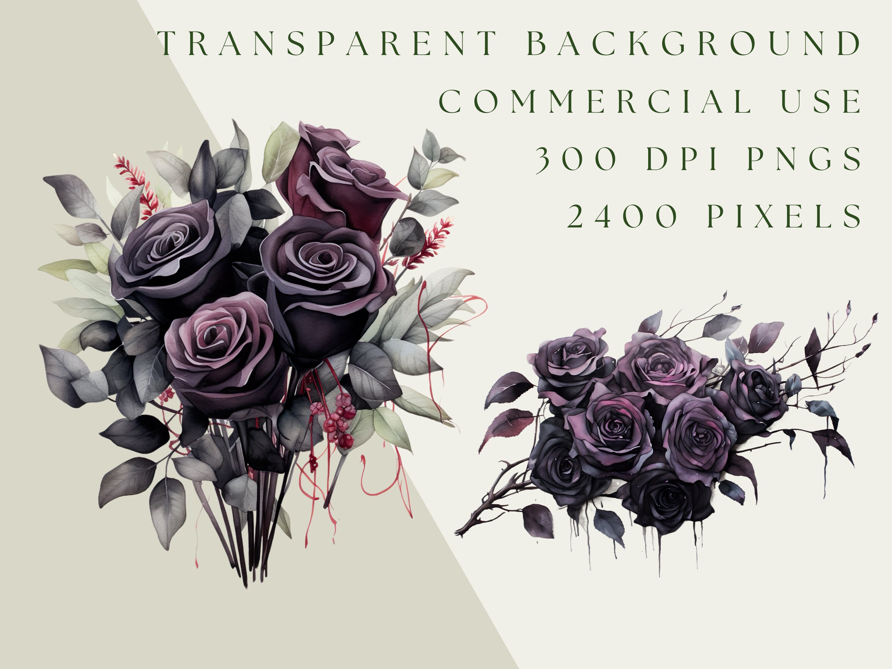 Gothic Black Red Rose Clipart. Gothic Flowers Bundle. Dark Roses and ...