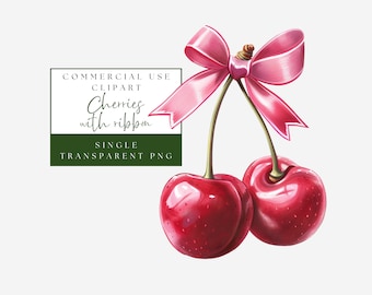 Kirsche Bow Design. Kokette Kirsche Bow Clipart. Aquarell Zwei Kirschen Mit Rosa Schleife. Transparentes PNG. Kommerzielle Nutzung. Sofort Download.