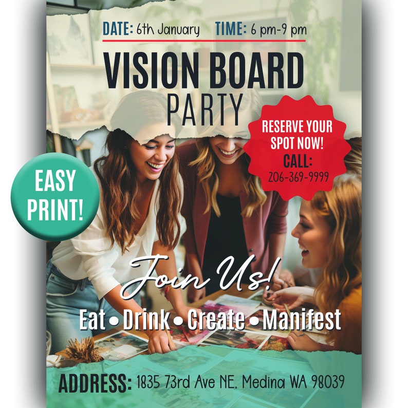 Vision Board Party Flyer, Mood Board Invite, Vision Board Party ...