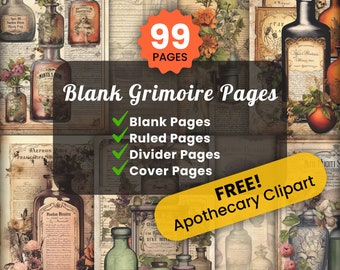 Blank Grimoire Journal Pages Digital Grimoire Pages Apothecary Witch Junk Journal Grimoire Divider Pages Book Of Shadows BOS Grimoire Paper