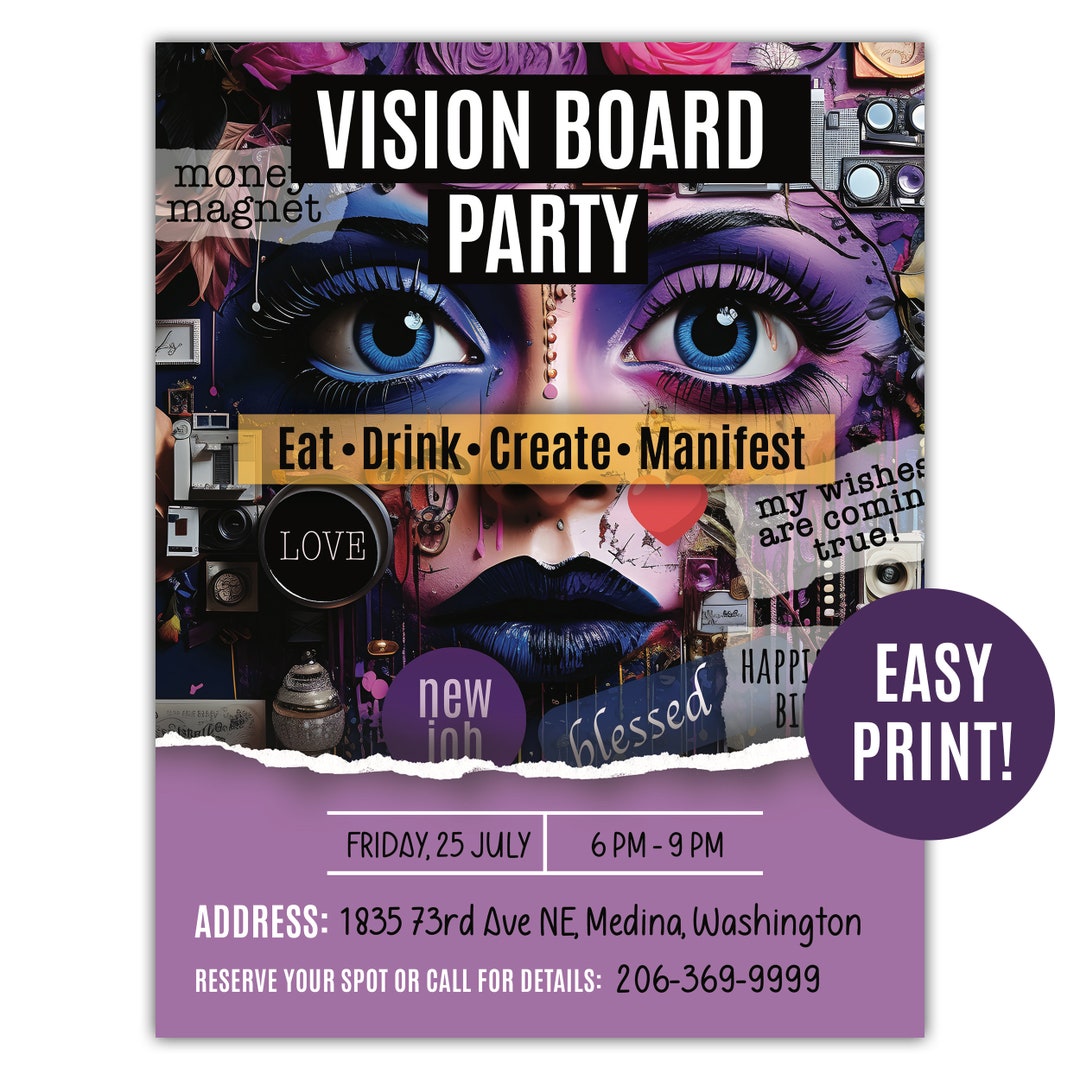 Vision Board Party Flyer, Mood Board Invite, Vision Board Party ...