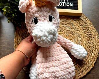 Crochet Unicorn Snuggler: Handmade Pink & White Lovey