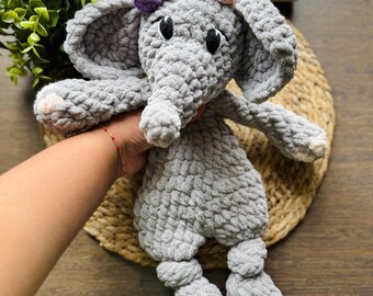 Crochet Elephant Snuggler: Handmade Gray Plush Lovey