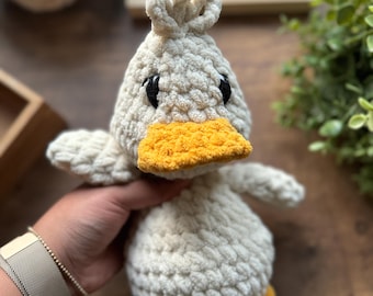 Crochet Duck Snuggler: Handmade Plush Lovey, Baby-Safe Toy