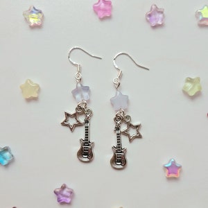 star guitar earrings | dangle, drop, rockstar, charms, electric guitar, y2k, aesthetic, downtown girl