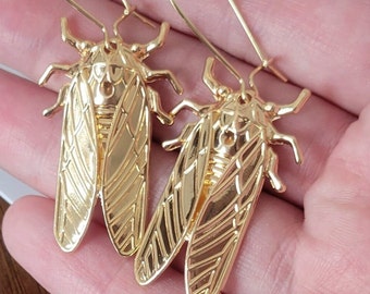 Gold Cicadas Drop Earrings Bug Earrings Insect Jewellery Dainty Dangly Earrings Retro Bridesmaid Cute Dressy Gold Earring Gift For Her 2023