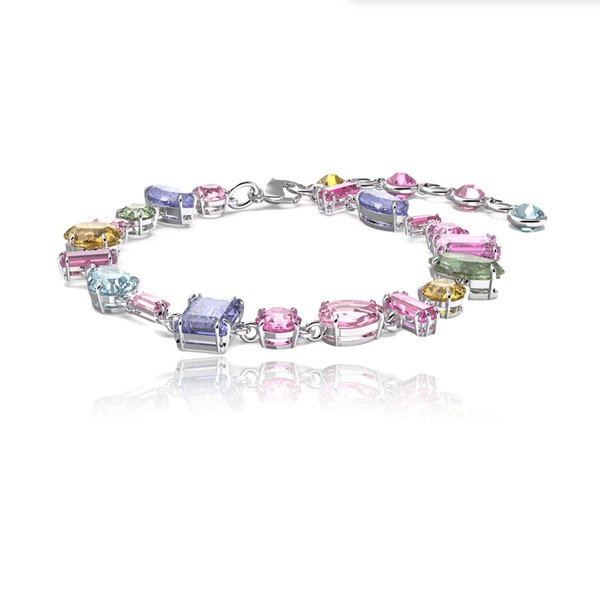 Bracelet strass colorés, bracelet pierres précieuses, multi-pierres, bracelet grappe de diamants, bracelet cascade plaqué rhodium, cadeau pour elle