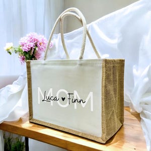 Personalized jute bag MOM, jute bag with children&#39;s names, beach bag mom, jute bag for mother, gifts for birthdays, travel bag