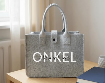 Personalized felt bag UNCLE – shopping bag with the names of nieces & nephews, felt beach bag, gift for birthdays, Christmas