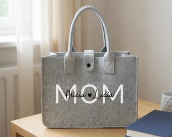 Personalized felt bag MOM, mother shopping bag with children's names, felt beach bag, gifts for birthdays, Christmas gifts for mom
