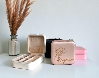 Personalized jewelry boxes with names, PU leather jewelry boxes, jewelry cases, travel jewelry boxes, gifts for birthdays and Christmas
