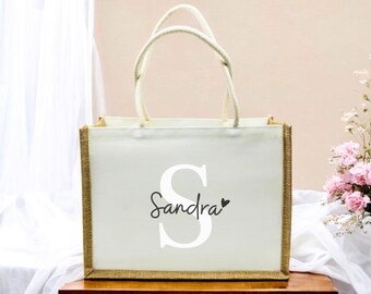 Personalized jute bag with name and initial, jute bag letter, beach bag, gifts for birthdays, bachelorette parties, bridesmaids, Christmas