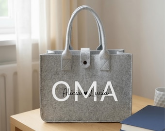 Personalisierte Filztasche OMA, Einkaufstasche Großmutter, Filz Tasche mit Enkelnamen, Strandtasche Omi, Geschenke für Geburtstag, Muttertag