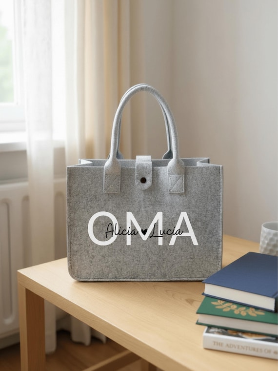 Personalisierte Filztasche OMA, Einkaufstasche Großmutter, Filz Tasche mit Enkelnamen, Strandtasche Omi, Geschenke für Geburtstag, Ostern