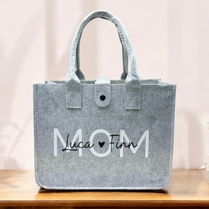 Personalisierte Filztasche MOM, Mutter Einkaufstasche, Filz Tasche mit Kindernamen, Strandtasche, Geschenke für Geburtstag, Reisetasche