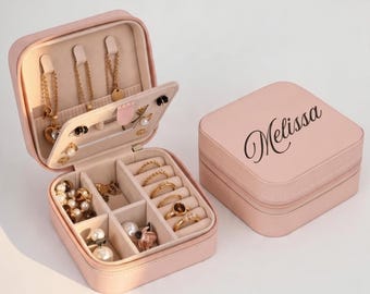 Personalized jewelry box with name, pink jewelry box with mirror, gift for birthdays, bachelorette parties, Christmas