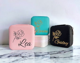 Personalized jewelry box with name, PU leather jewelry case, customizable travel jewelry case, birthday gift, Christmas gift