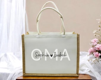 Personalized jute bag for grandma, jute bag with grandchild's name, beach bag for grandmother, granny jute bag, gifts for birthdays and Christmas
