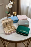 Personalized jewelry box with name - velvet jewelry box, travel jewelry box, gift ideas for women, gifts for birthdays, bachelorette parties product logo