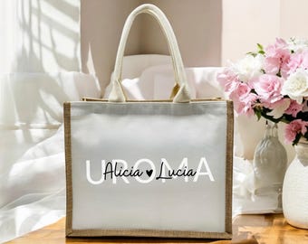 Personalized jute bag UROMA, jute bag with zipper, jute bag with great-grandchild's name, beach bag for holidays, birthday gifts