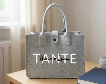 Personalized felt bag "Auntie" – shopping bag with the names of nieces & nephews, felt beach bag, gift for birthdays, Christmas
