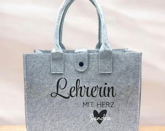 Lehrerin mit Herz Filztasche: Personaliserte Tasche mit Namen, Geschenke für Lehrer und Lehrerinnen, Muttertag