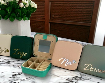 Personalized jewelry box with name, PU leather jewelry box, customizable jewelry box with mirror, gifts for birthdays, Mother's Day