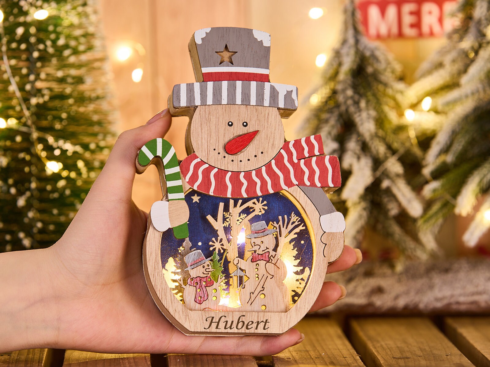 Wood LED Christmas Ornaments Decoration With Light Santa Claus Etsy