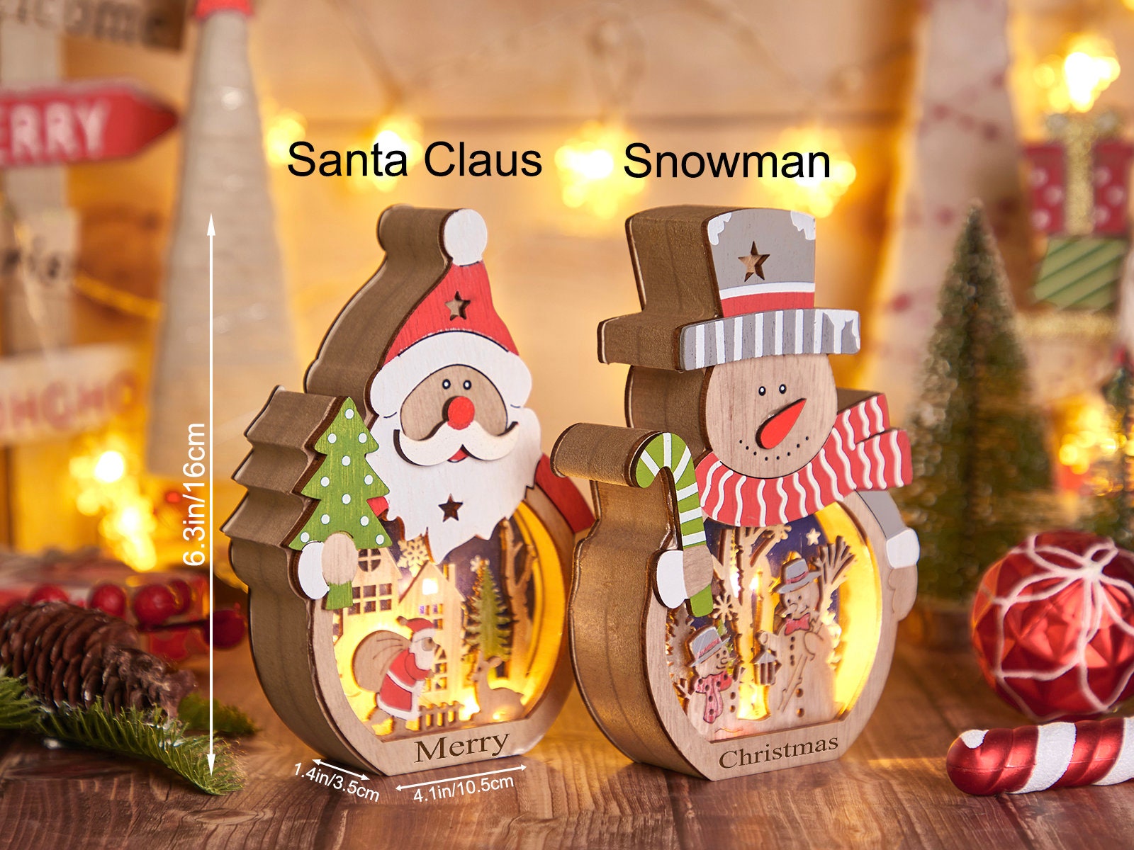 Wood LED Christmas Ornaments Decoration With Light Santa Claus Etsy