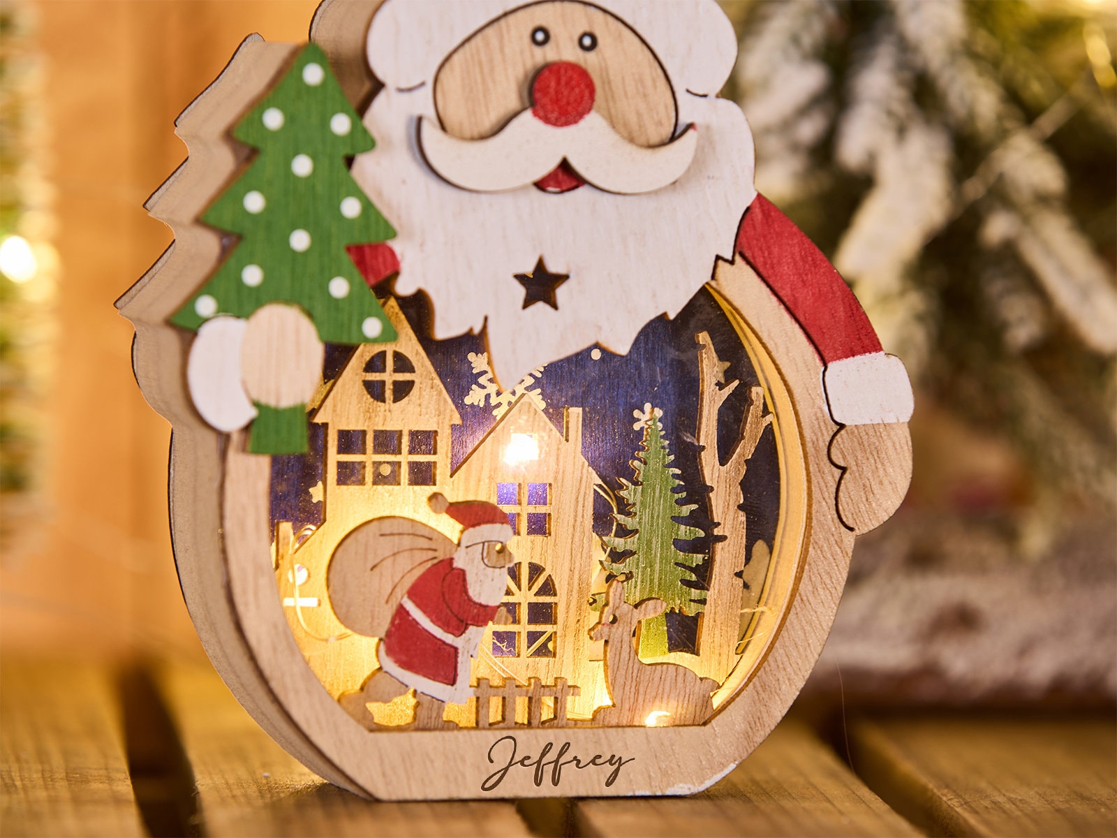 Wood LED Christmas Ornaments Decoration With Light Santa Claus Etsy