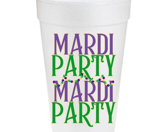 Mardi Gras Party Cups, Nola Theme, 20oz Styrofoam, 8-Piece