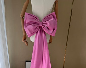 Pink satin bow, extra large wedding tail bow, decorative bow, classic dress bow accessories,