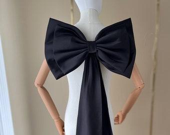 Black huge bow, detachable satin bow, oversized dress tail bow, bow accessories, wedding bridesmaid bow, classic dress bow accessories,