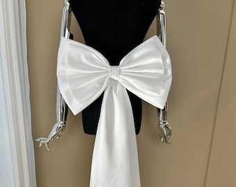 Removable satin bow, extra large wedding tail bow, bridal wedding bow accessories, wedding bridesmaid bows, classic dress bow accessories,