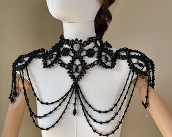 Schwarze Kristall Schulter Ketten, Braut Schulter Ketten, Armband Ketten, Kleid Zubehör