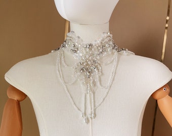 Handmade Beaded Bridal Shoulder Chain: Rhinestone Pearl Necklace