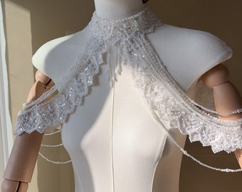 Lace Bridal Epaulettes: Crystal Pearl Wedding Shoulder Necklace
