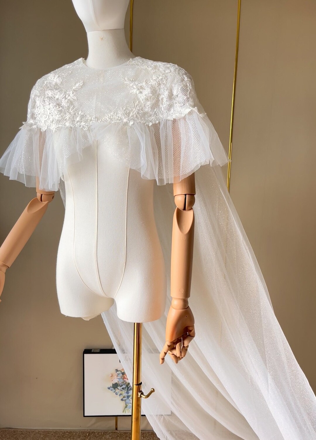 Wedding Cape, Double Layer Wedding Cape, Golden Glitter Wedding Cape ...