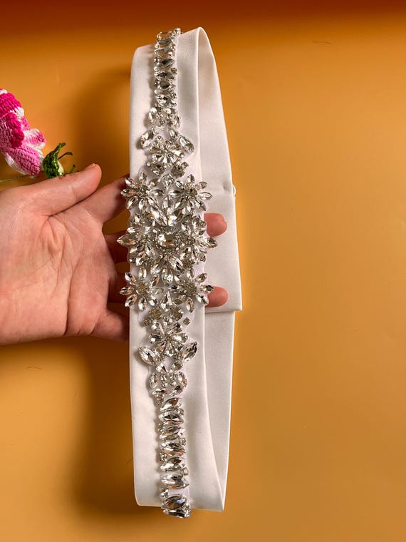 Rhinestone Bridal Belt: Extra Long Satin Ribbon Wedding Sash  display picture 1