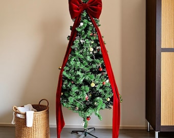 Noeud décoratif de Noël, noeud en velours bordeaux