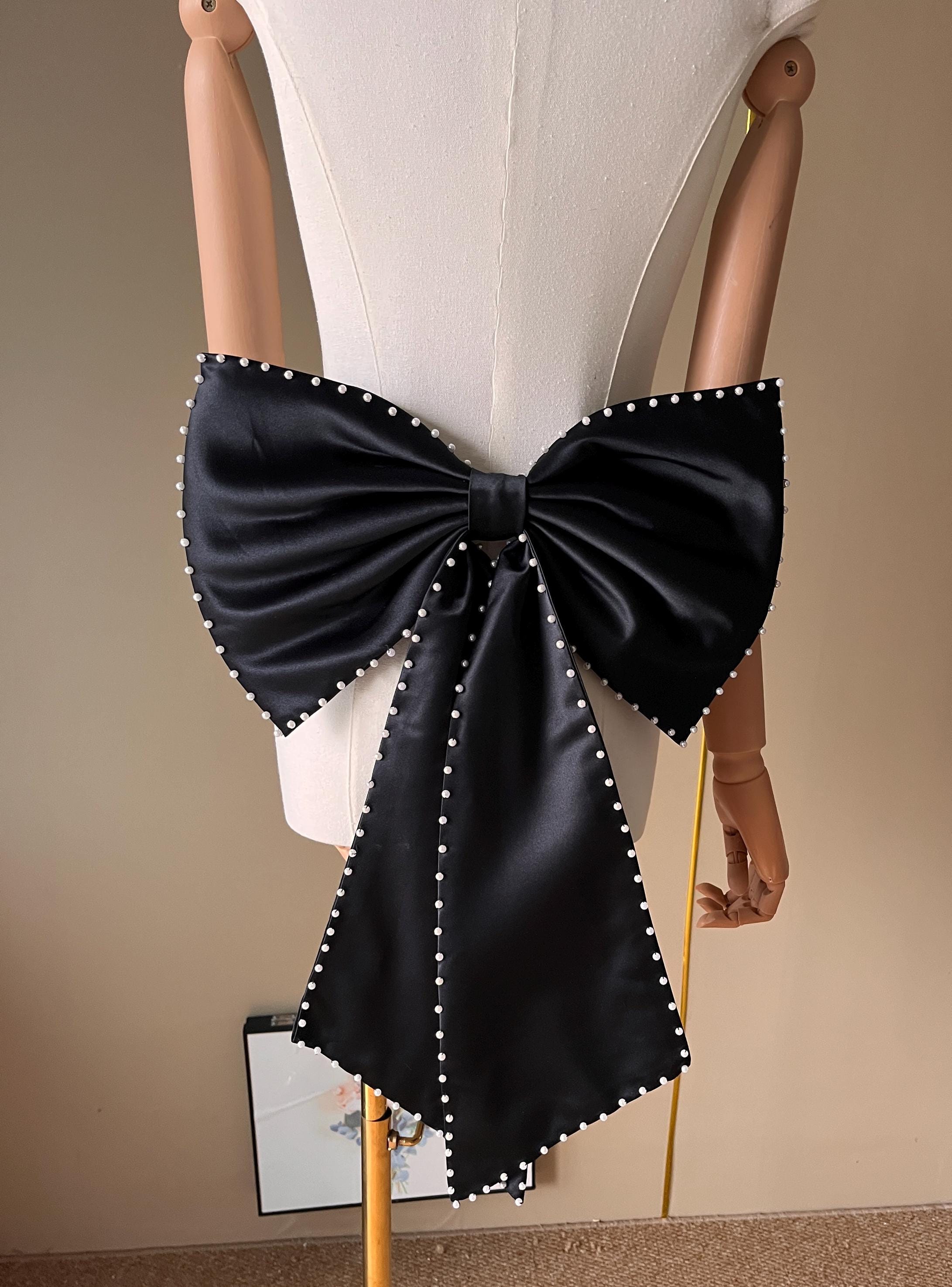 Handmade Black Satin Bow: Pearl Dress or Skirt Decoration