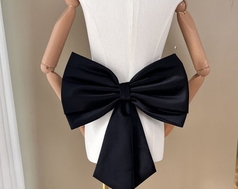 Black bow, removable satin bow, bow accessories, wedding bridesmaid bow, classic dress bow accessories,