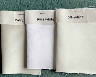 Fabric Color Swatches: Pure White, Ivory, Off-White