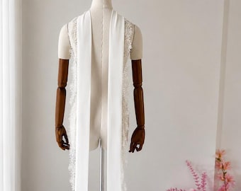 Soft Ivory Lace Bridal Scarf, Long Wedding Wrap,