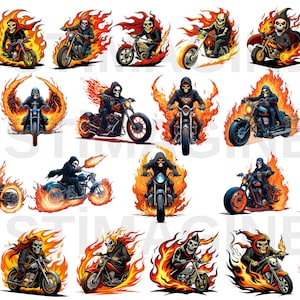 Motor Skull SVG, Motorcycle Skeleton PNG, Grim Reaper Biker Vector, Halloween Biker Flame Skull, Skull Addict Shirt Clipart