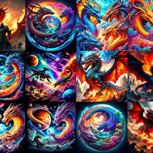 MEGA Dragons PNG Clipart Bundle • Fantasy Mystical Dragon Age Scrapbook Graphics for POD, Sublimation, Junk Journal