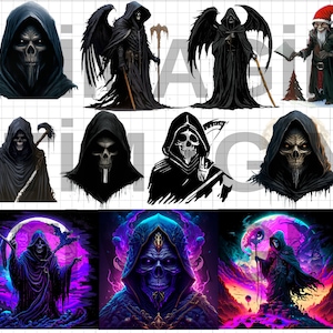 Grim Reaper SVG Bundle, Grim Reaper PNG Bundle, Grim Reaper Clipart, Grim Reaper Cut Files For Cricut, Skeleton Svg Png, Halloween Svg