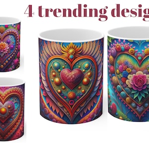 3D Heart Hole In A Wall Mug Wrap Bundle, Valentines Day 11oz & 15oz Mug PNG Sublimation Designs, Coffee Cup Valentine Mug Wrap Template