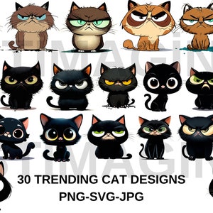 30 Cartoon Cat SVG Bundle – Cat Silhouette & Cute Kitten Designs – Digital Download for Cricut, Stickers, T-Shirt